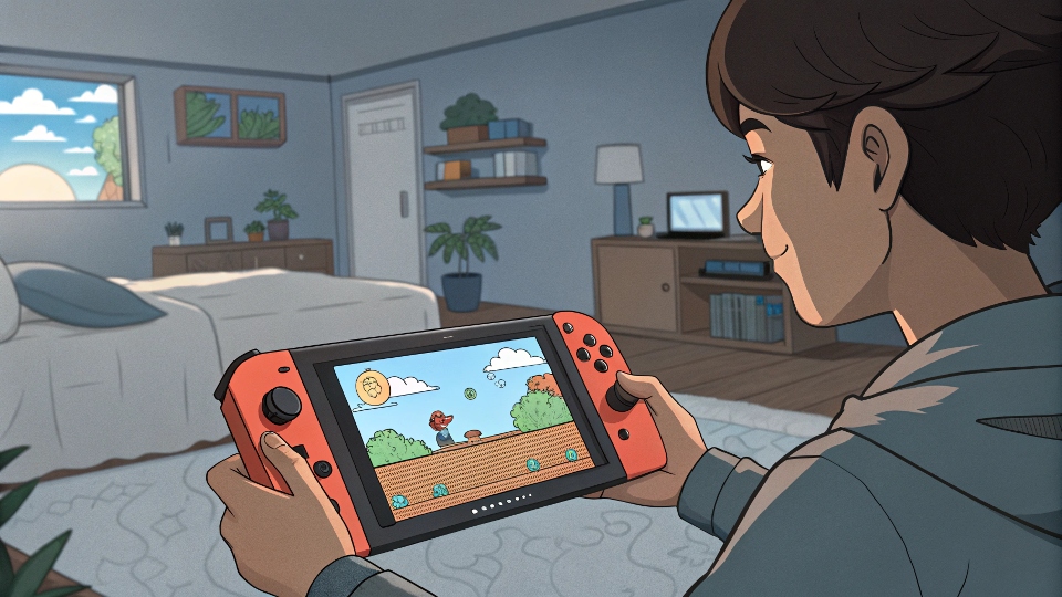 young person playing retro games on smartphone