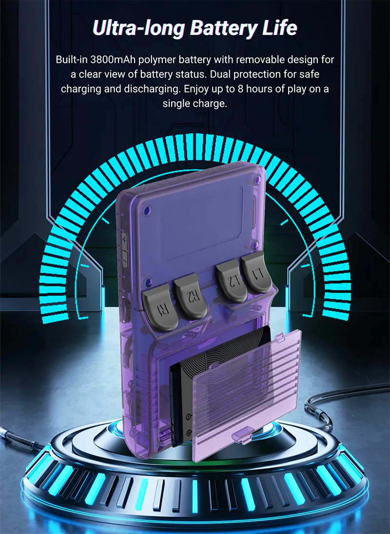 Built-in 3800mAh battery 8 hours of playtime