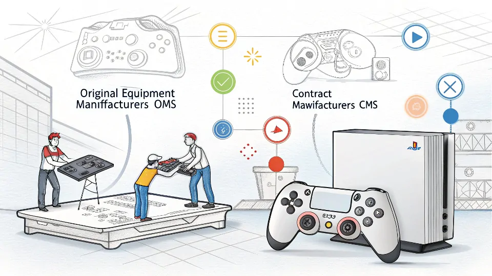 OEM Game Console Factory An inside look at a factory where workers are assembling electronic devices.