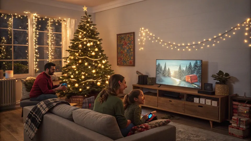 family playing video games together